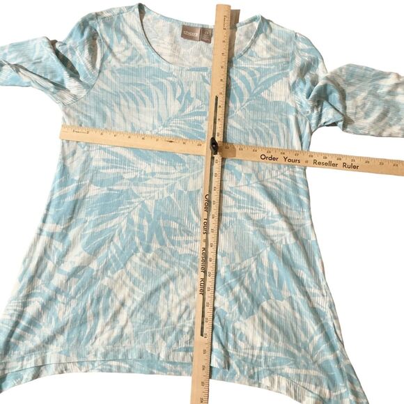 Chico's Blouse Sz 0 (Small) Aqua Blue Floral Tunic Soft Asymmetrical Beachy - Picture 9 of 15
